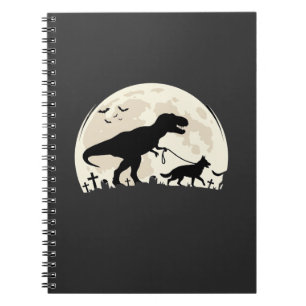 Duitse Herdershond Halloween Dinosaur Maan Silhoue Notitieboek