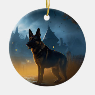 Duitse Herdershond Halloween Griezelen Keramisch Ornament