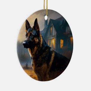 Duitse Herdershond Halloween Griezelen Keramisch Ornament