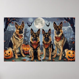 Duitse Herdershond Halloween Griezelig Poster