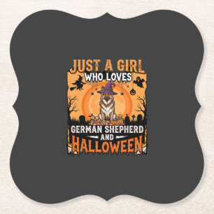 Duitse Herdershond Halloween Meisjes Heks Hondenon Kartonnen Onderzetters