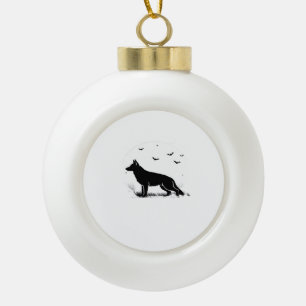 Duitse herdershond – Halloween Moon Silhouette Cl Keramische Bal Ornament