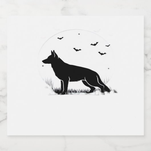 Duitse herdershond – Halloween Moon Silhouette Cl Sparkling Wijnetiket (Enkel label)