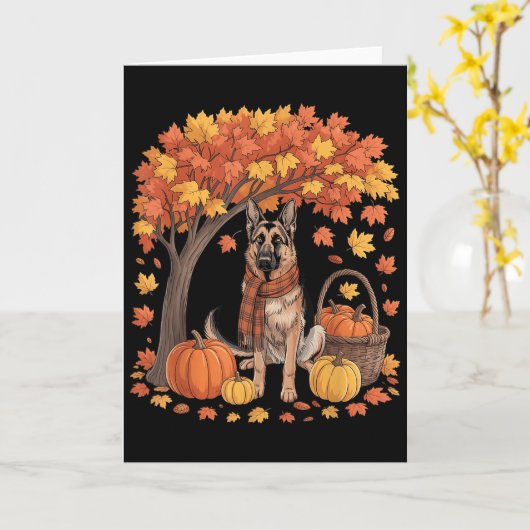 Duitse Herdershond Herfst Sjaal Pompoen Herfst Dan Kaart (Gele Bloem)