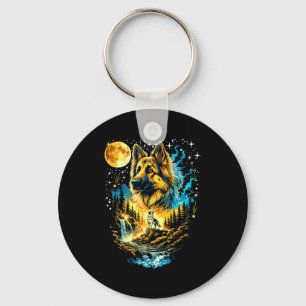 Duitse herdershond huilend naar de maan vintage sleutelhanger