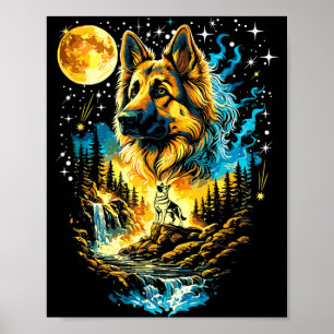 Duitse herdershond huilend naar de maan vintageGer Poster