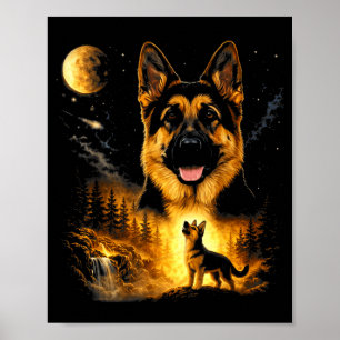 Duitse Herdershond Huilt Naar De Maan Vintage Myst Poster