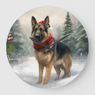 Duitse Herdershond in Kerstsneeuw Grote Klok