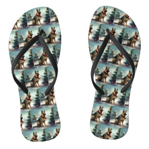 Duitse herdershond in Kerstsneeuw Teenslippers