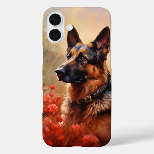 Duitse herdershond in klaprozen Case-Mate iPhone case (Achterkant)