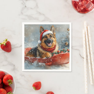Duitse Herdershond in slee sneeuw Kerstmis Servet