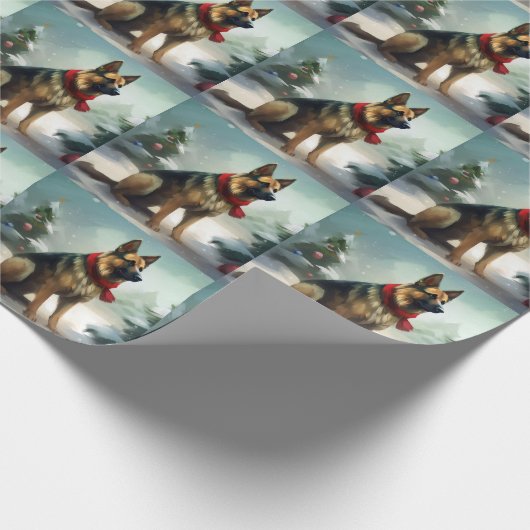 Duitse herdershond in sneeuw Kerstmis Cadeaupapier (Hoek)
