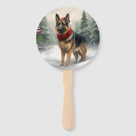 Duitse herdershond in sneeuw Kerstmis Handwaaier (Achterkant)