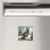 Duitse herdershond in sneeuw Kerstmis Magneet (Insitu (Vaatwasser))