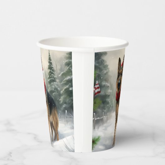 Duitse herdershond in sneeuw Kerstmis Papieren Bekers (Rechts)