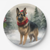 Duitse herdershond in sneeuw Kerstmis Papieren Bordje (Voorkant)