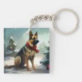 Duitse herdershond in sneeuw Kerstmis Sleutelhanger (Achterkant)