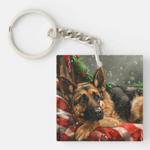 Duitse Herdershond Kerst Feestelijk Sleutelhanger