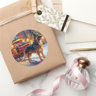 Duitse Herdershond Kerst Feestelijke Periode Ronde Sticker