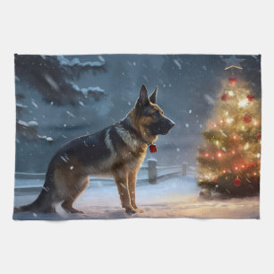 Duitse Herdershond Kerst Feestelijke Periode Theedoek