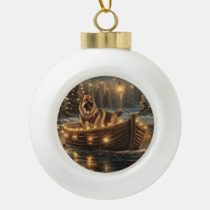 Duitse Herdershond Kerst Feestelijke Reis Keramische Bal Ornament