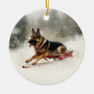 Duitse Herdershond Kerst sneeuw winter Keramisch Ornament