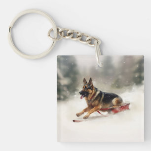 Duitse Herdershond Kerst sneeuw winter Sleutelhanger