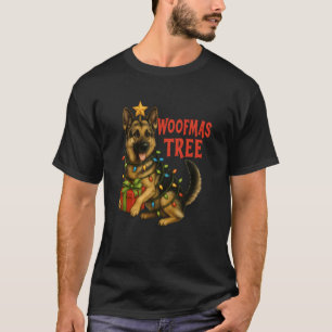 Duitse Herdershond Kerstboom Lichtjes Woofmas Grap T-shirt