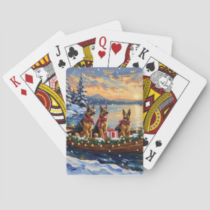 Duitse Herdershond Kerstboot Vakantie Pokerkaarten