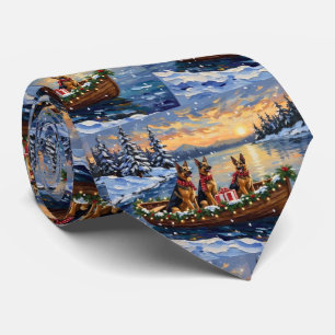 Duitse Herdershond Kerstboot Vakantie Stropdas