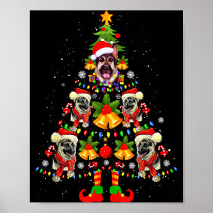 Duitse Herdershond Kerstman Hoed Kerstboom Kerstmi Poster