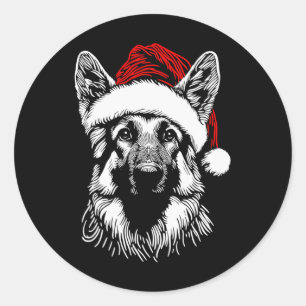 Duitse Herdershond Kerstman Hoed Kerstmis Xmas Pyj Ronde Sticker