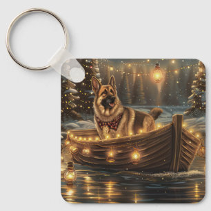Duitse Herdershond Kerstmis Feestelijke Reis Sleutelhanger