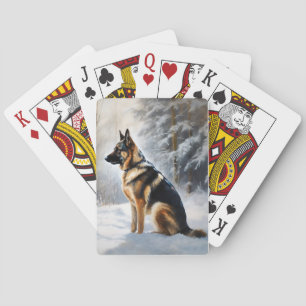 Duitse Herdershond Laat het Sneeuwen Kerstmis Pokerkaarten