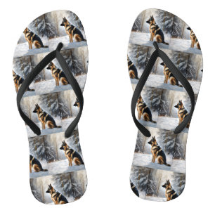 Duitse Herdershond Laat het Sneeuwen Kerstmis Teenslippers