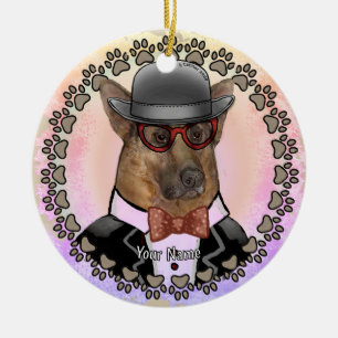 Duitse Herdershond met Bril Keramisch Ornament