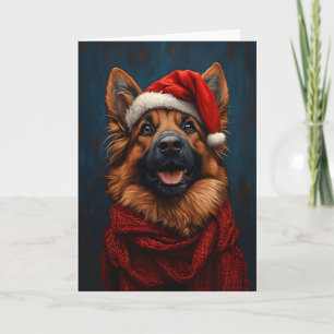 Duitse Herdershond met een Kerstmannenhoed Kaart
