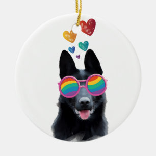 Duitse Herdershond met Hartjes Valentijnsdag Keramisch Ornament