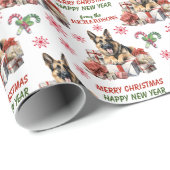 Duitse herdershond met kerstcadeaus cadeaupapier (Rol Hoek)