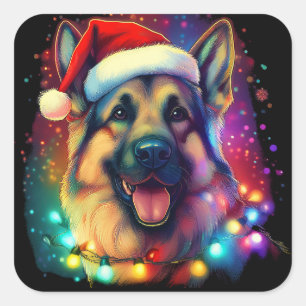 Duitse herdershond met kerstmuts vierkante sticker