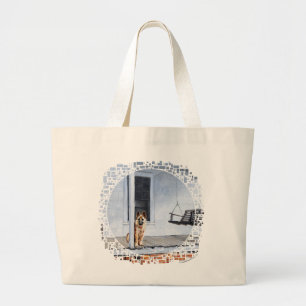 Duitse herdershond op de veranda grote tote bag