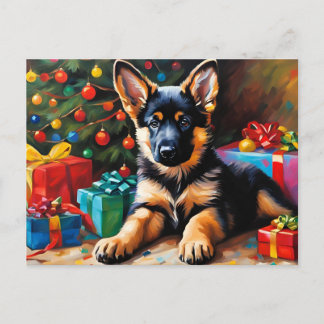 Duitse Herdershond Puppy, Kerstboom, Cadeaus Feestdagenkaart