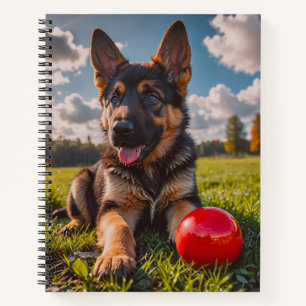 Duitse Herdershond Puppy met een Speelgoed Notitieboek