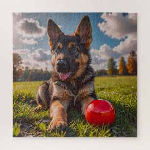 Duitse Herdershond Puppy met Speeltje Legpuzzel