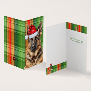 Duitse herdershond Red Green Plaid Holiday Kaart