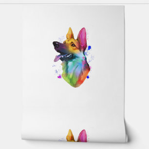 Duitse Herdershond Regenboog Waterverf Spatten Behang