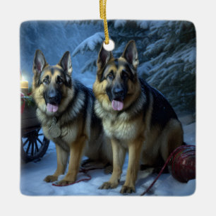Duitse Herdershond Sneeuw Slede Kerst Decoratie