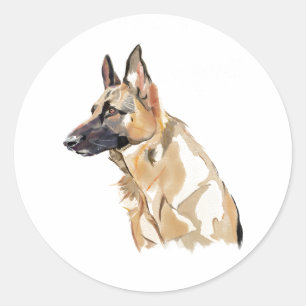 Duitse Herdershond Sticker, Watercolor Kunst Ronde Sticker