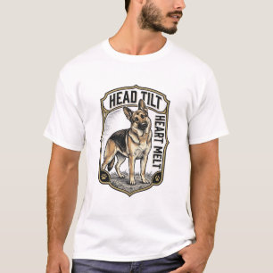 Duitse Herdershond T-shirt Vintage Gravure Kop Sch