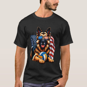 Duitse Herdershond Volleybal Liefhebbers USA Vlag T-shirt